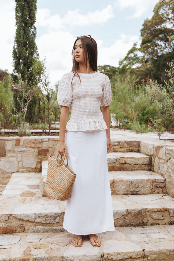 Petal and Pup USA BOTTOMS Madison Linen Column Skirt - White