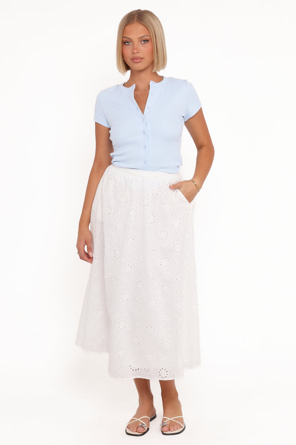 Petal and Pup USA BOTTOMS Sinead Eyelet Maxi Skirt - White