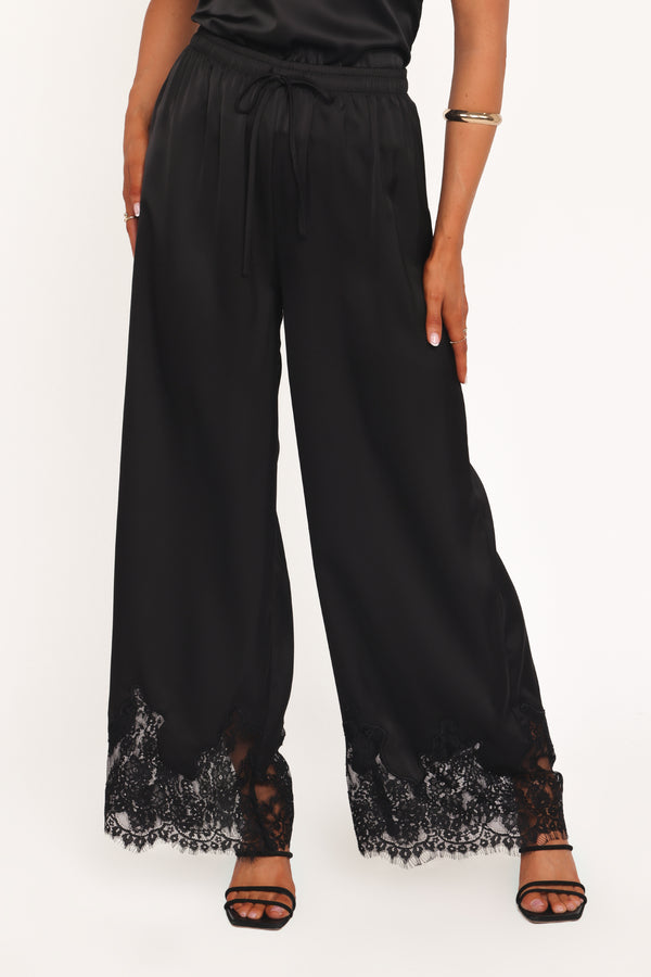 Petal and Pup USA BOTTOMS Viola Drawstring Wide Leg Pant - Black