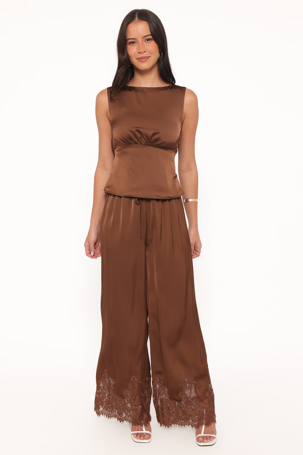 Petal and Pup USA BOTTOMS Viola Drawstring Wide Leg Pant - Chocolate