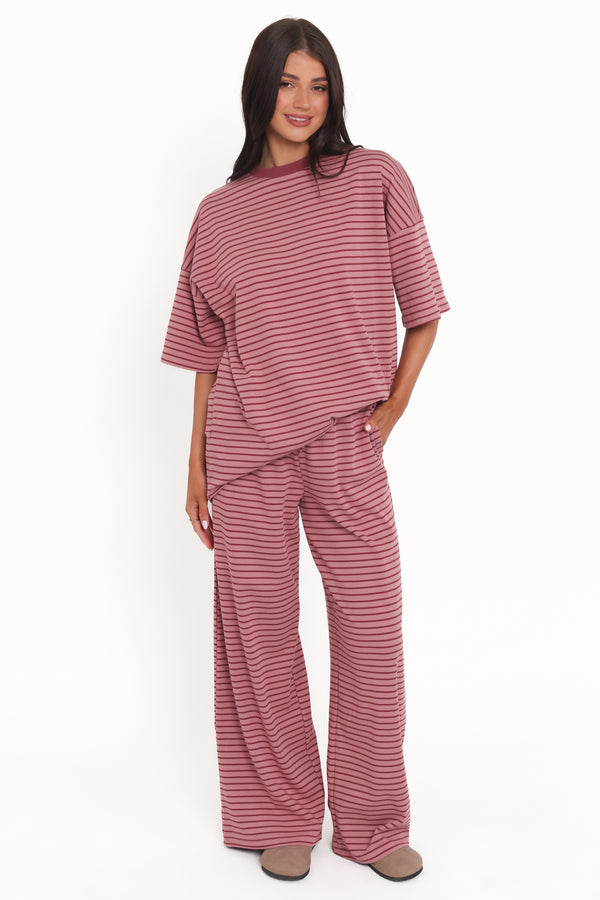 Petal and Pup USA BOTTOMS Wilda Knit Pant - Pink Red Stripe