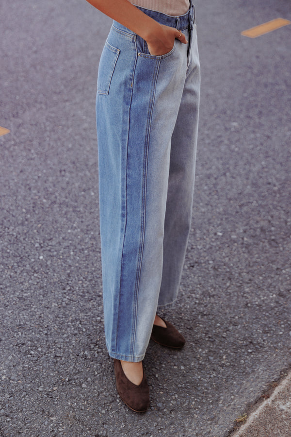 Petal and Pup USA BOTTOMS Yuri Wide Leg Jeans - Two Tone Blue