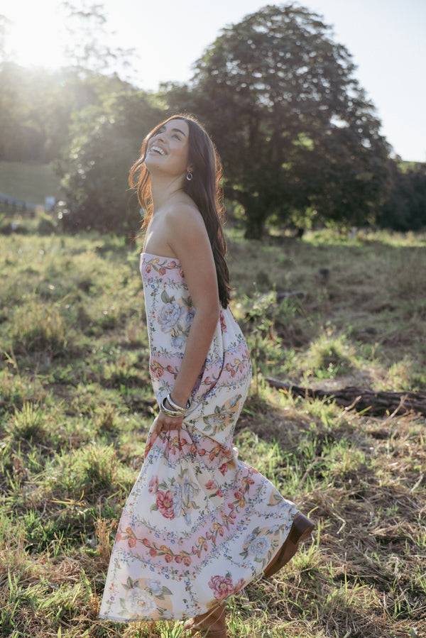Petal and Pup USA DRESSES Amora Strapless Maxi Dress - Rose Tile