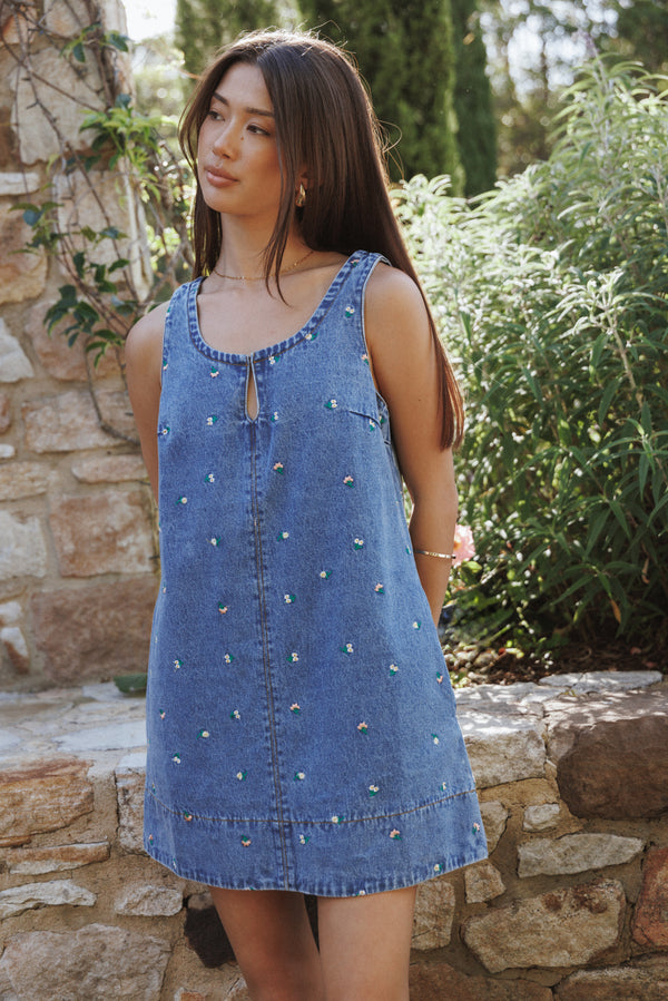 Petal and Pup USA DRESSES Azen Mini Dress - Embroidered Denim