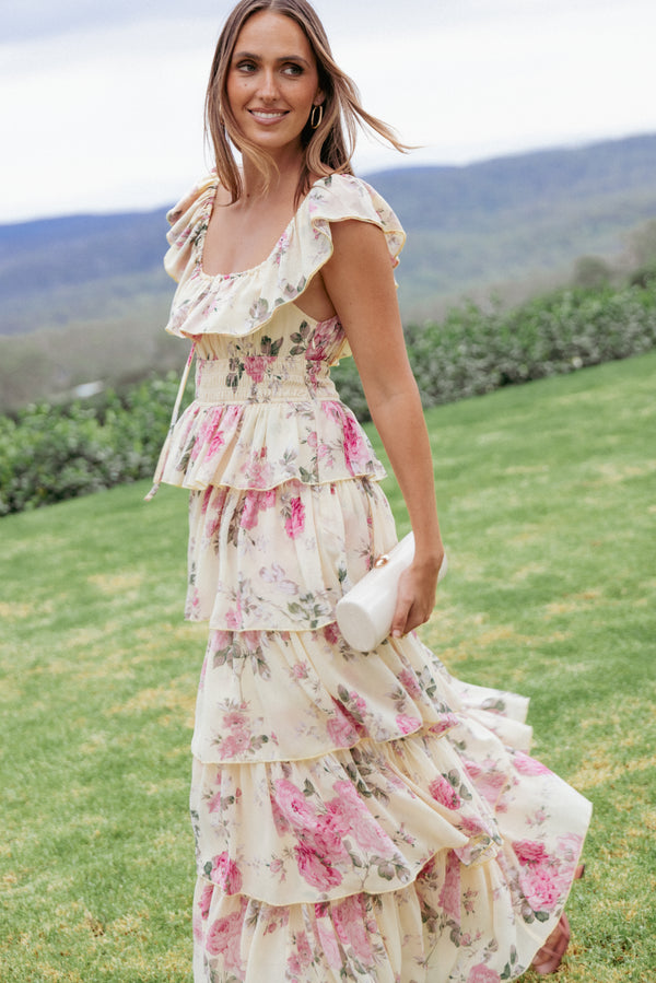 Petal and Pup USA DRESSES Belle Maxi Dress - Yellow Floral
