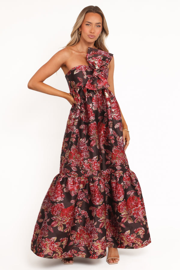 Petal and Pup USA DRESSES Betina Bow Front Maxi Dress - Brown Floral