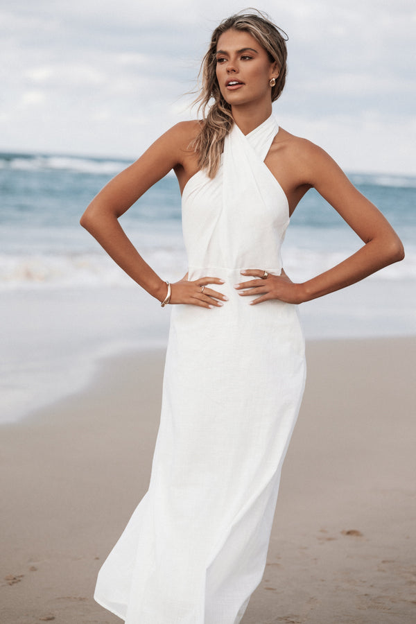 Petal and Pup USA DRESSES Betsy Halterneck Maxi Dress - White