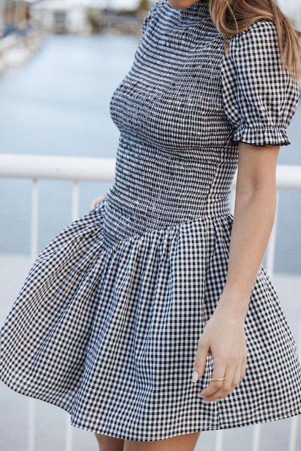 Petal and Pup USA DRESSES Celine Mini Dress - Black Gingham