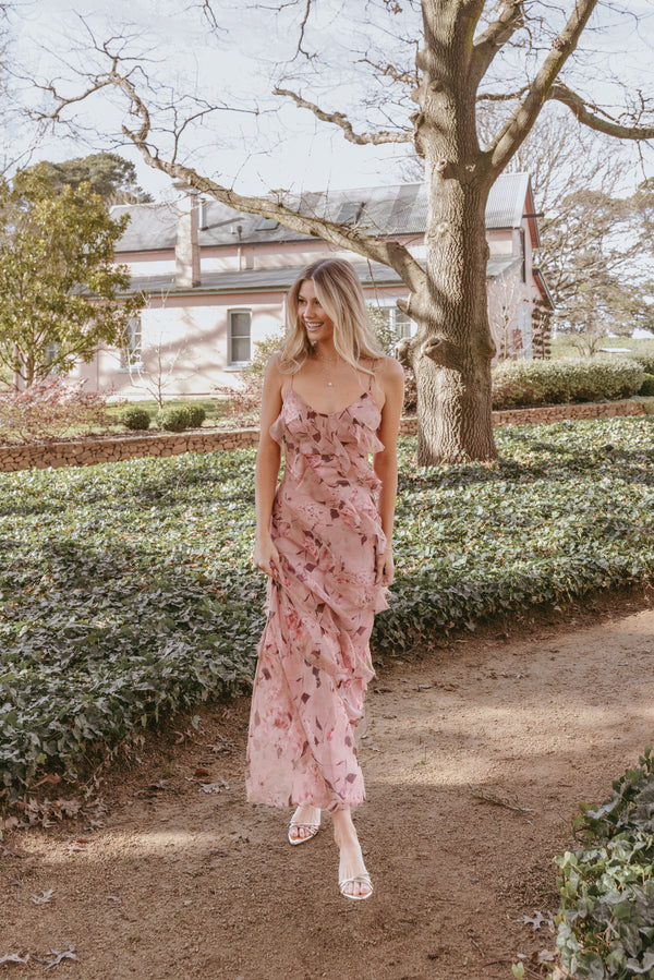 Petal and Pup USA DRESSES Ciao Ruffles Maxi Dress - Pale Pink Floral