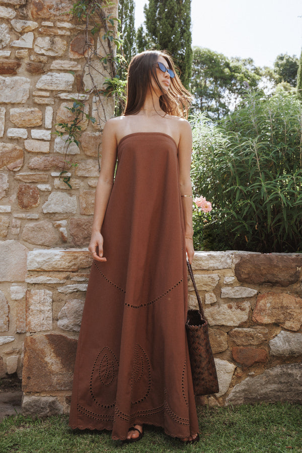 Petal and Pup USA DRESSES Como Strapless Maxi Dress - Brown