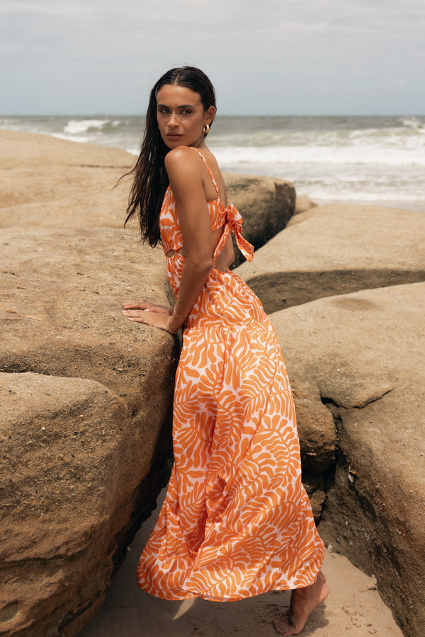 Petal and Pup USA DRESSES Dalton Cut Out Maxi Dress - Orange Print