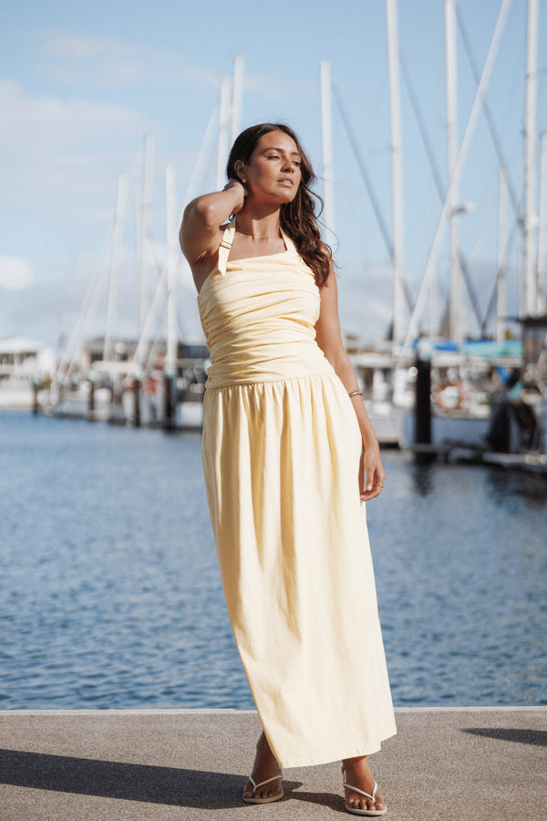 Petal and Pup USA DRESSES Emalia Halter Maxi Dress - Pale Yellow