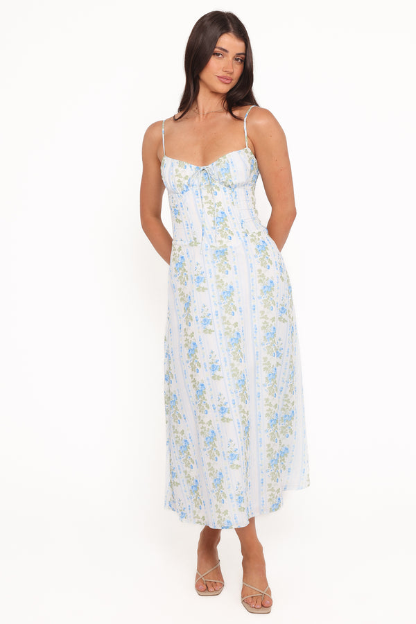 Petal and Pup USA DRESSES Florencia Midi Dress - Blue Floral