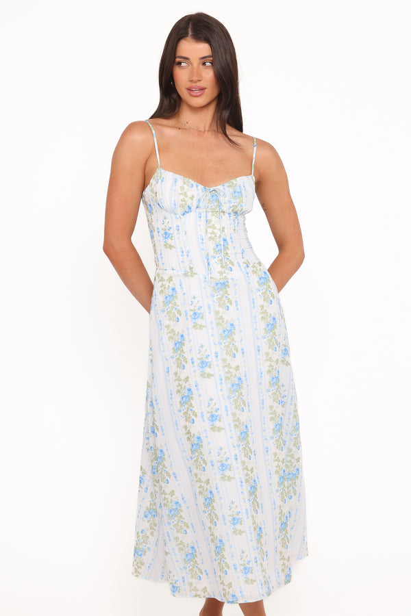 Petal and Pup USA DRESSES Florencia Midi Dress - Blue Floral