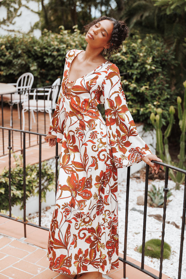 Petal and Pup USA DRESSES Inala Maxi Dress - Brown Floral
