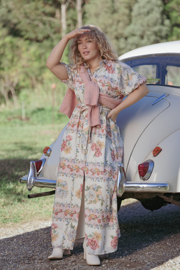 Petal and Pup USA DRESSES James Button Through Maxi Dress - Rose Tile
