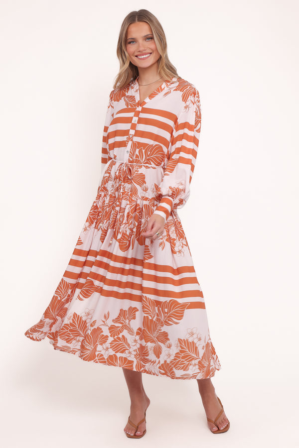 Petal and Pup USA DRESSES Jules Long Sleeve Dress - White/Orange