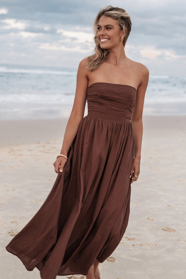 Petal and Pup USA DRESSES Kayt Strapless Dress - Chocolate Brown