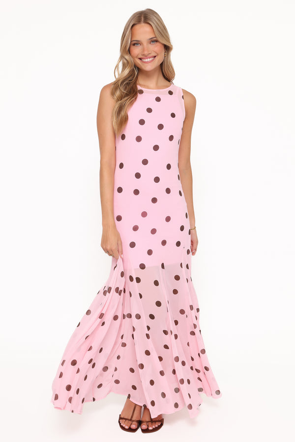 Petal and Pup USA DRESSES Keani Maxi Dress - Pink Polka Dot