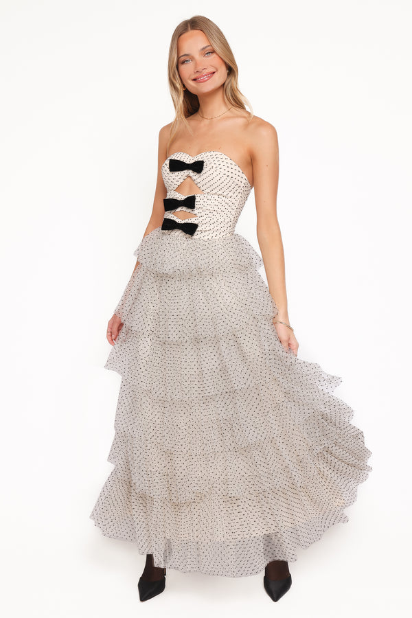 Petal and Pup USA DRESSES Kelari Strapless Midi Dress - Cream Polka Dot