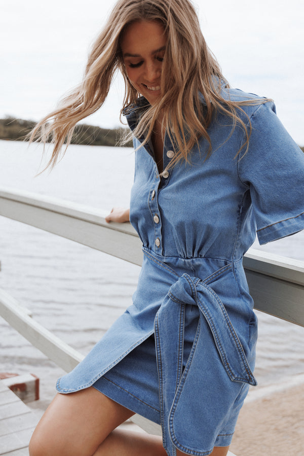 Petal and Pup USA DRESSES Leyton Mini Dress - Denim Chambray