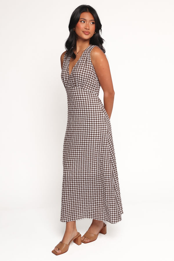 Petal and Pup USA DRESSES Queenie Midi Dress - Brown Gingham