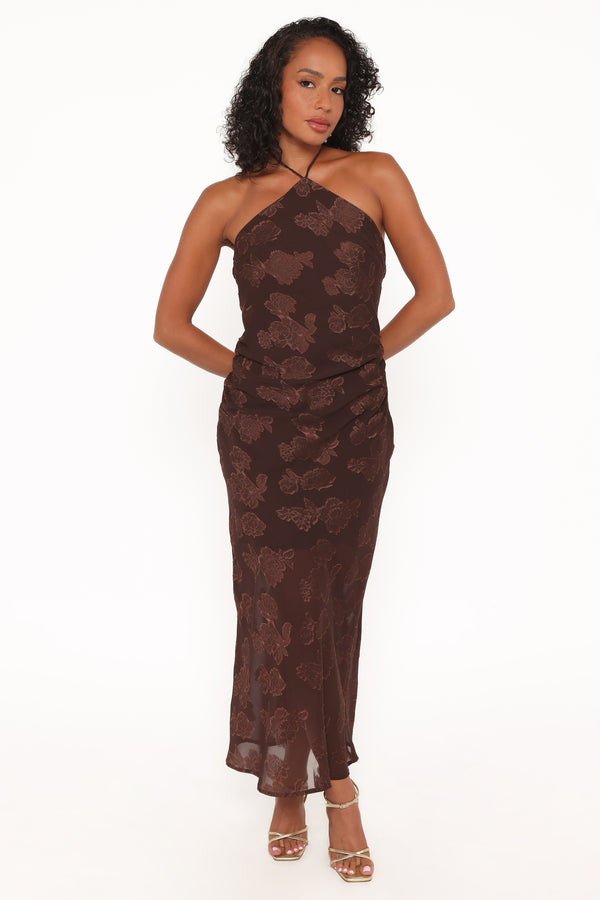 Petal and Pup USA DRESSES Remy Halterneck Maxi Dress - Brown