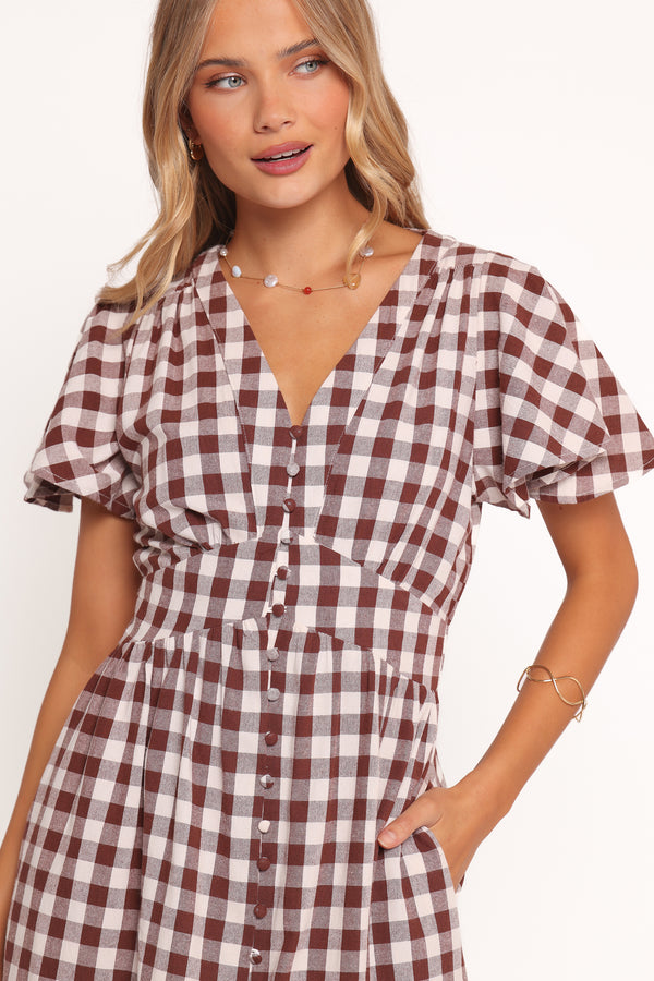 Petal and Pup USA DRESSES Robinson Maxi Dress - Brown Gingham