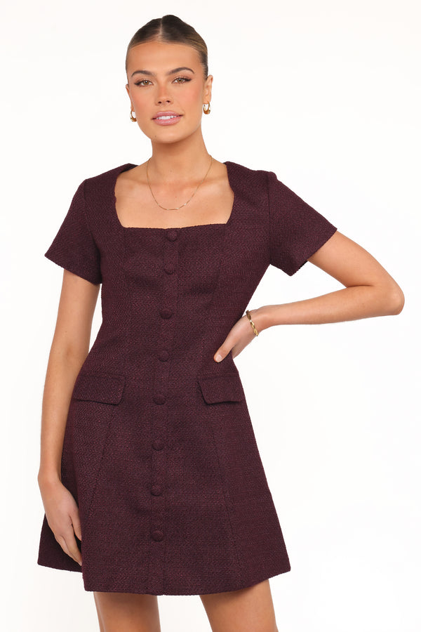 Petal and Pup USA DRESSES Sutton Mini Dress - Plum Tweed