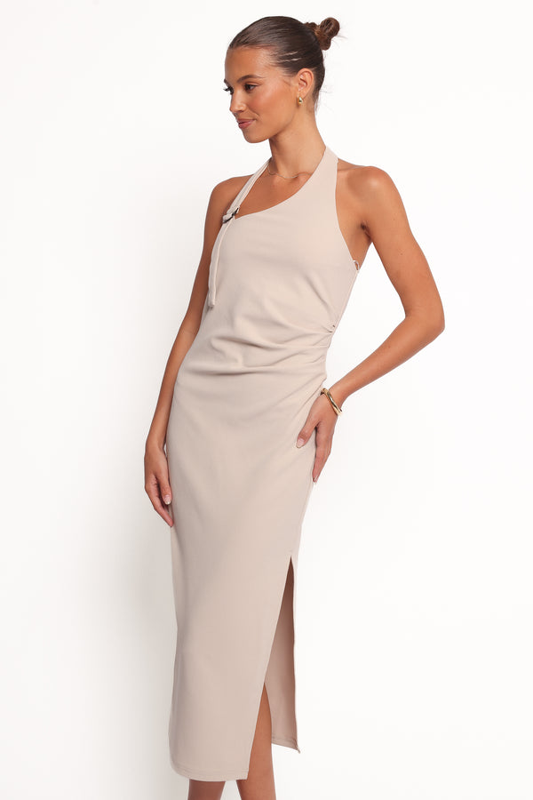 Petal and Pup USA DRESSES Sylvan Halter Midi Dress - Stone