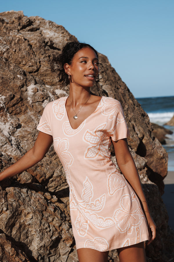 Petal and Pup USA DRESSES Tamika Mini Dress - Peach Floral