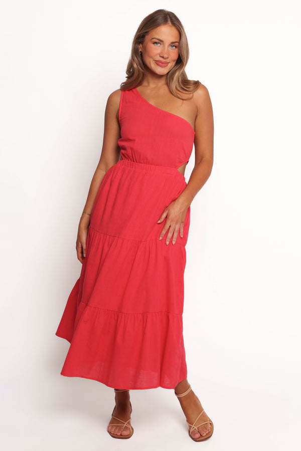Petal and Pup USA DRESSES Teresa One Shoulder Midi Dress - Red (Hold for Rack)