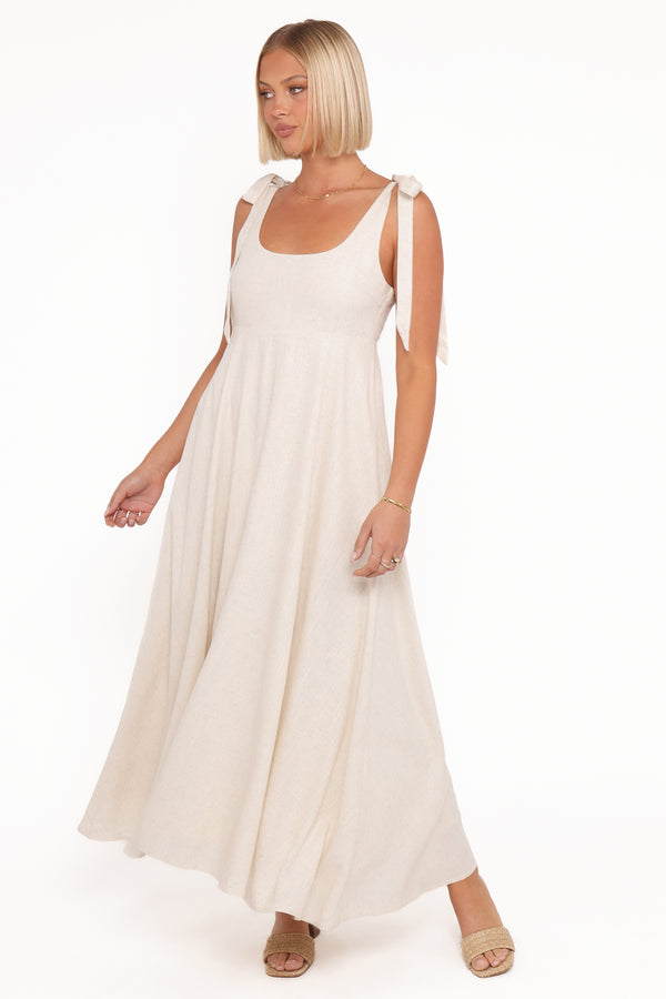 Petal and Pup USA DRESSES Valara Tie Shoulder Maxi Dress - Oatmeal