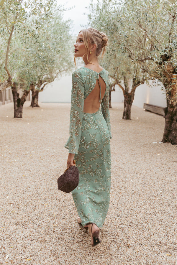 Petal and Pup USA DRESSES Yolanda Long Sleeve Maxi Dress - Sage Green Floral