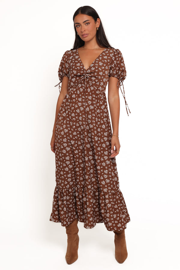 Petal and Pup USA DRESSES Zina Maxi Dress - Brown Ditsy Floral