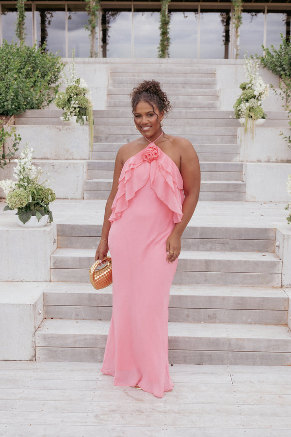 Petal and Pup USA DRESSES Zorina Halterneck Maxi Dress - Coral