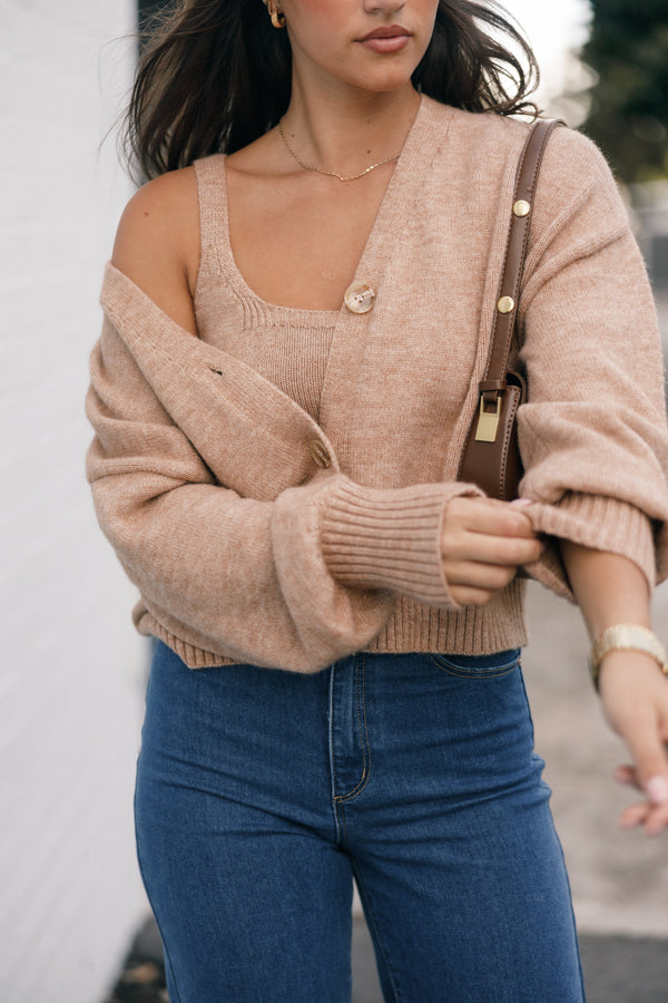 Petal and Pup USA KNITWEAR Isabel Button Front Cardigan - Beige
