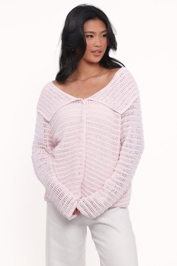 Petal and Pup USA KNITWEAR Lyra Large Collar Cardigan - Pale Pink