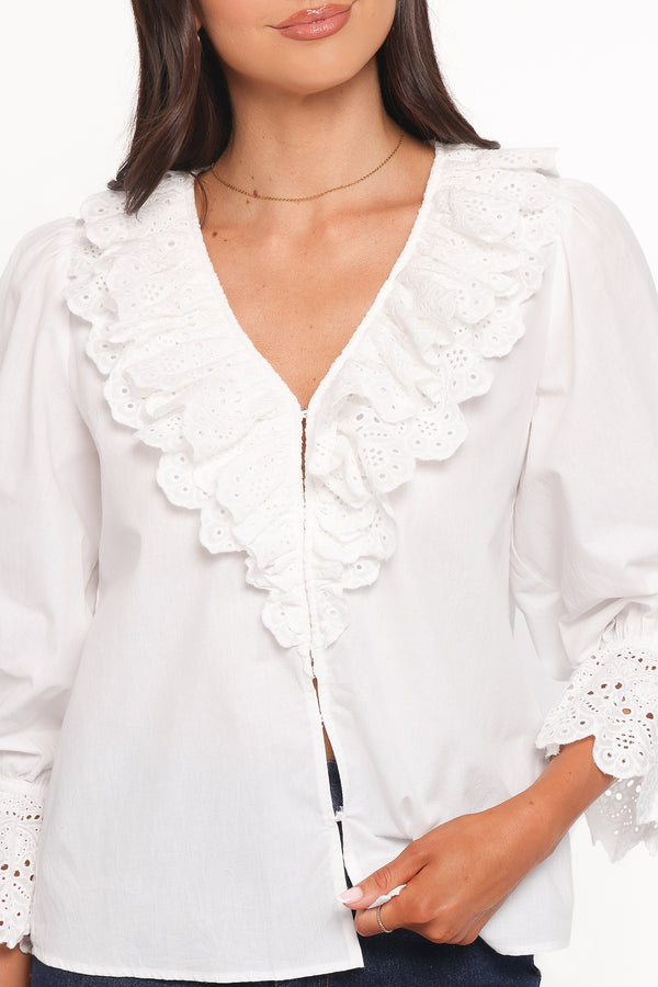 Petal and Pup USA TOPS Aelwen Ruffle Blouse - White Embroidery