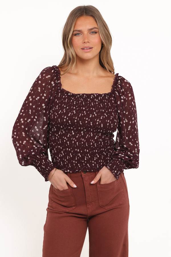 Petal and Pup USA TOPS Greta Top - Burgundy Floral