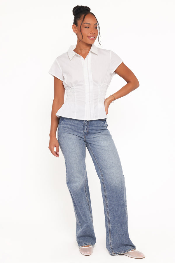 Petal and Pup USA TOPS Ione Peplum Shirt - White