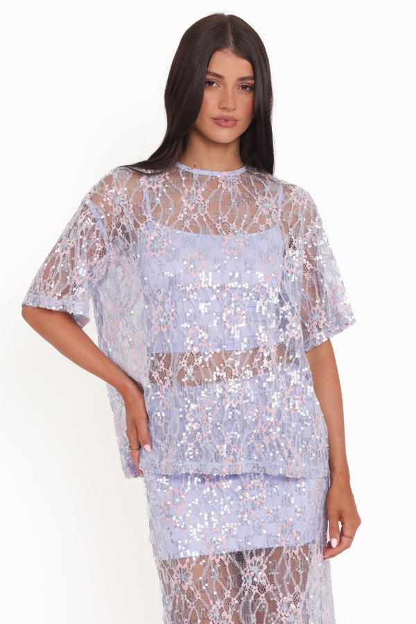 Petal and Pup USA TOPS Yonder Sheer Lace Tee Top - Purple
